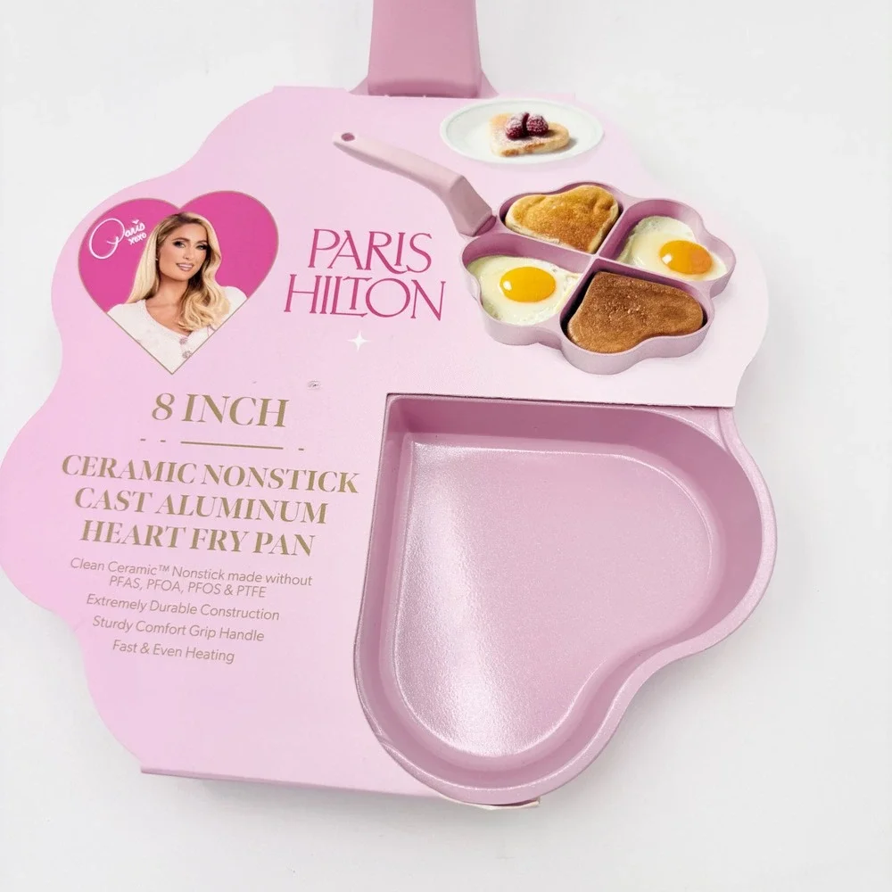 Paris Hilton 8 Inch Pink Ceramic Nonstick Cast Aluminum Heart Fry Pan 4 Section